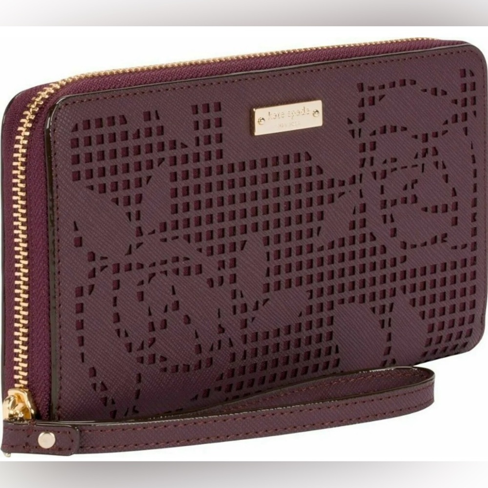 HOLD!!Authentic Kate Spade NY, Universal Zip Wristlet Wallet/Phone Case, Maroon - Picture 3 of 9
